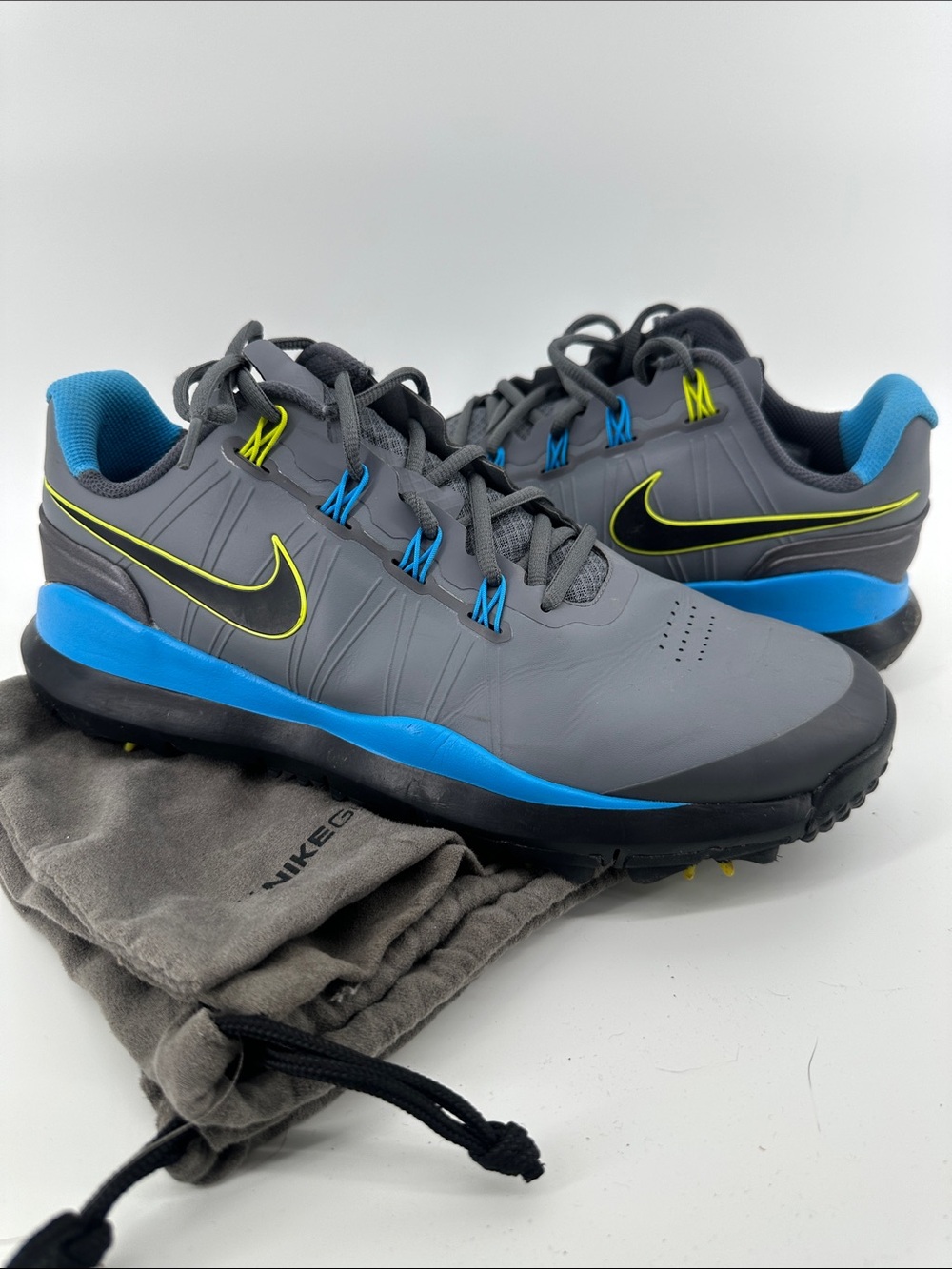 Nike Tiger Woods TW14 Golf Shoes Grey Neon Blue Yellow Men’s sz 11 Original 2014